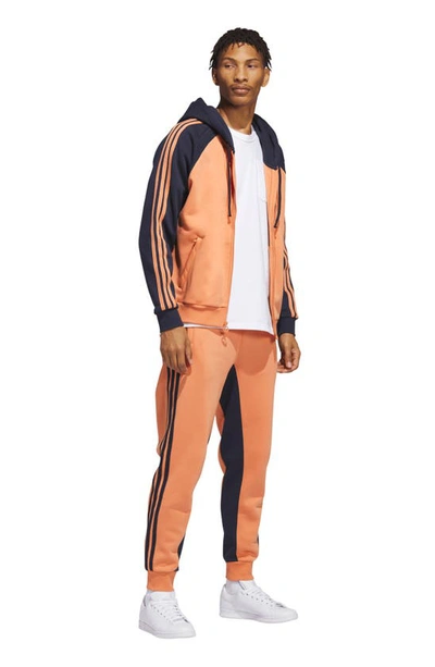 Shop Adidas Originals Sst Fleece Full Zip Hoodie In Hazy Copper/ Legend Ink