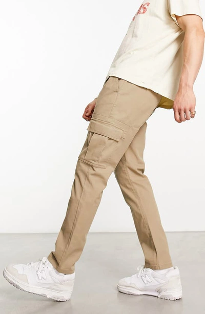 Asos Design Skinny Smart Pants With Cargo Pocket In Stone-neutral In Khaki