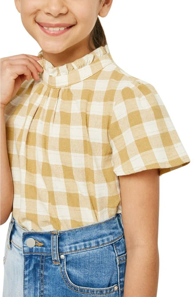 Hayden Girls Kids' Gingham Print Cotton Ruffle Mock Neck Top In Mustard