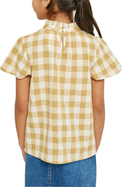 Hayden Girls Kids' Gingham Print Cotton Ruffle Mock Neck Top In Mustard