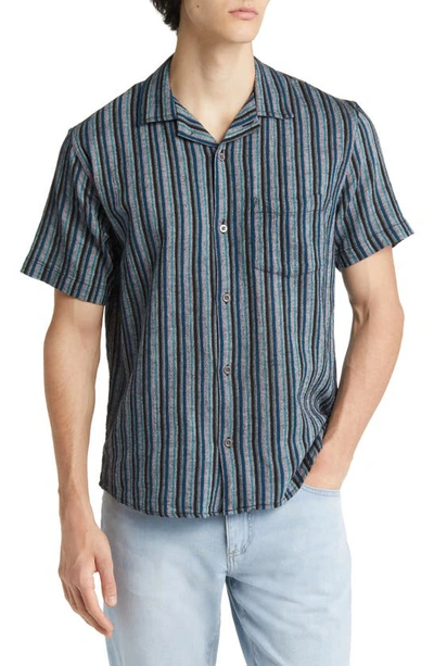 Shop Corridor Disco Stripe Short Sleeve Camp Shirt In Black