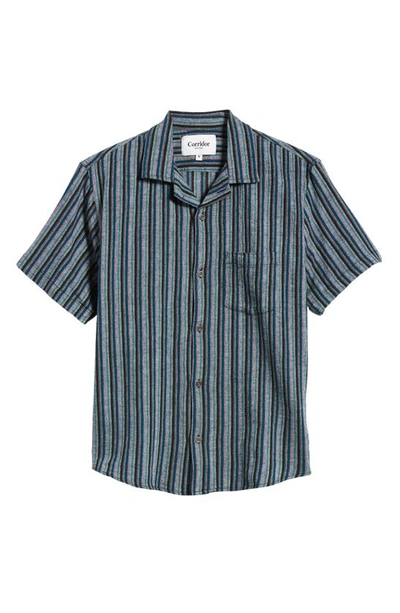 Shop Corridor Disco Stripe Short Sleeve Camp Shirt In Black