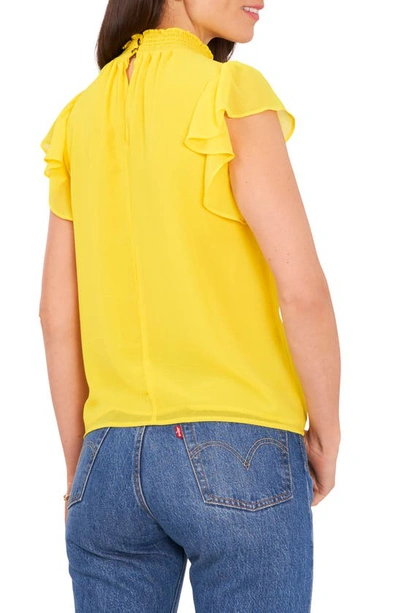 Shop 1.state Flutter Sleeve Smocked Neck Blouse In Yellow