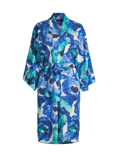 Shop Natori Women's Poppy Crepe Robe In Blue Combo
