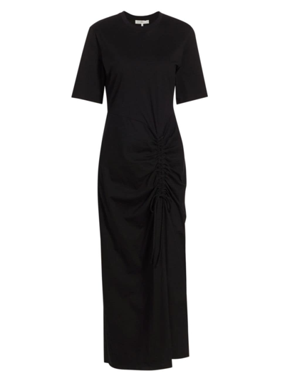 Shop Frame Women's Ruched Cotton Midi-dress In Black