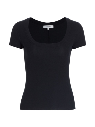 Shop Frame Women's Rib-knit Baby-fit Tee In Black