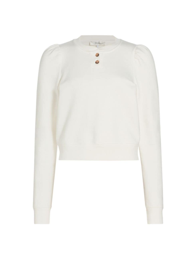 Shop Frame Women's Femme Brushed Cotton-blend Fleece Henley Sweatshirt In White