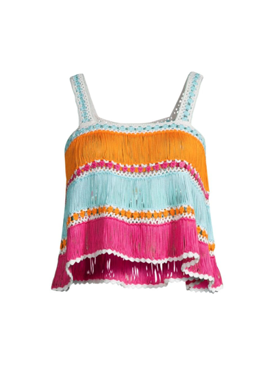 Shop My Beachy Side Women's Colorblocked Hand-crocheted Halter Top In Neutral