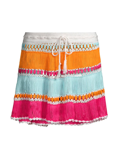 Shop My Beachy Side Women's Hand Crochet Striped Cover-up Miniskirt In Neutral