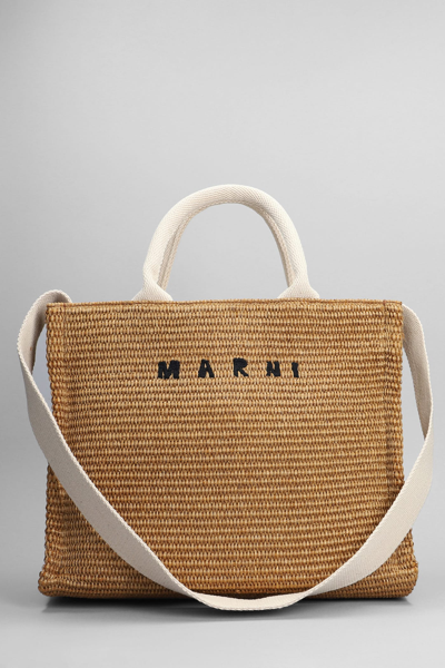 Shop Marni Small Basket Hand Bag In Beige Cotton
