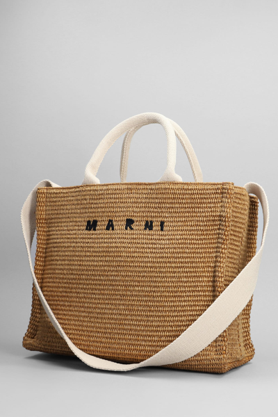 Shop Marni Small Basket Hand Bag In Beige Cotton