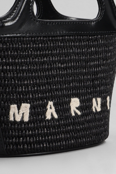 Shop Marni Tropicalia Micro Shoulder Bag In Black Raffia