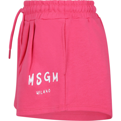 Shop Msgm Fuchsia Shorts For Girl With Logo In Fucsia