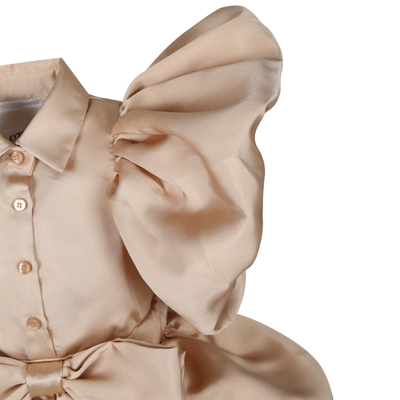 Shop Caroline Bosmans Beige Dress For Girl With Ruffles And Bow