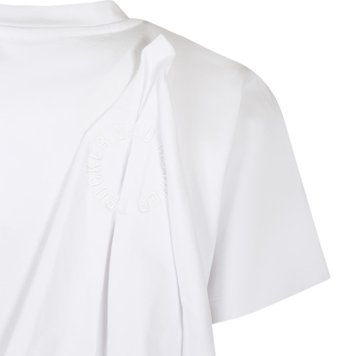 Shop Caroline Bosmans White T-shirt For Girls With Ruffle