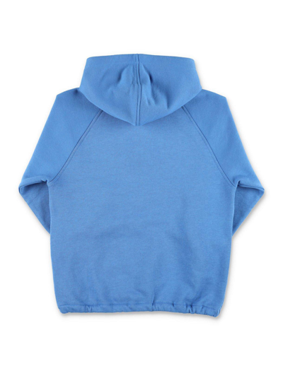 Shop Gucci House Web Logo Patch Long-sleeved Hoodie In Blue