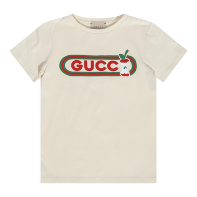 Shop Gucci Apple Logo Printed Crewneck T-shirt In Yellow
