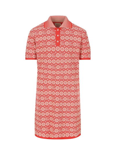Shop Gucci Monogram Short-sleeved Dress In Red
