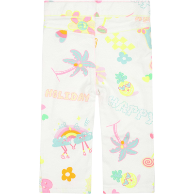 Shop Billieblush White Jeans For Baby Girl With Multicolor Pattern