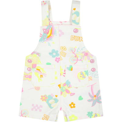 Shop Billieblush White Dungarees For Baby Girl With Multicolor Pattern