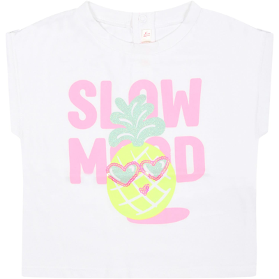 Billieblush White T-shirt For Baby Girl With Multicolor Print In White