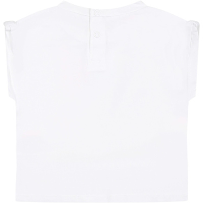 Billieblush White T-shirt For Baby Girl With Multicolor Print In White