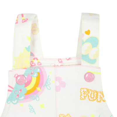 Shop Billieblush White Dungarees For Baby Girl With Multicolor Pattern