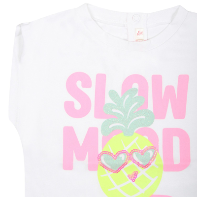 Billieblush White T-shirt For Baby Girl With Multicolor Print In White