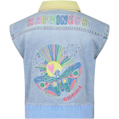 Shop Billieblush Denim Vest For Girl With Multicolor Embroidered Print