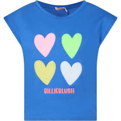 Shop Billieblush Light Blue T-shirt With Multicolor Hearts And Logo