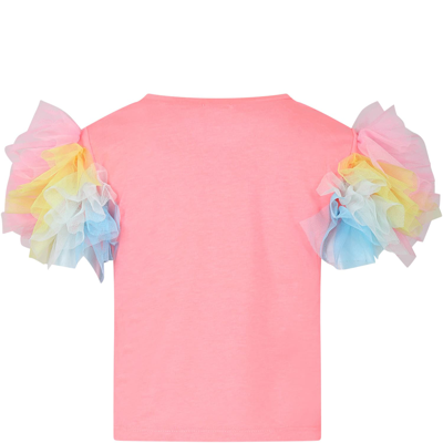 Shop Billieblush Fuchsia T-shirt For Girl With Tulle And Multicolor Print