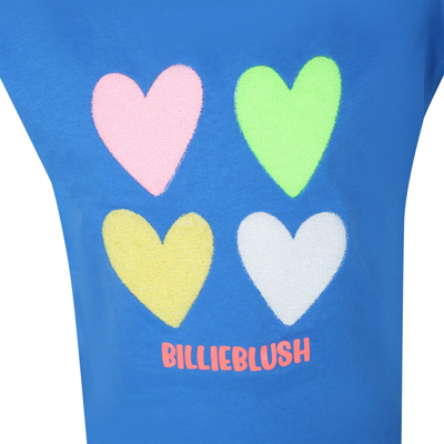 Shop Billieblush Light Blue T-shirt With Multicolor Hearts And Logo