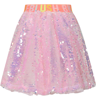 Shop Billieblush Multicolor Skirt For Girl With Sequins In Pink