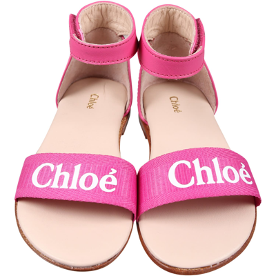 Shop Chloé Fuchsia Sandals For Girl With Logo
