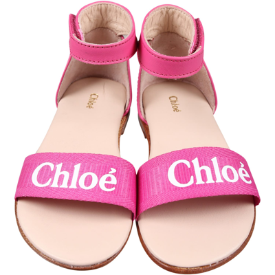 Chloé Pink Stellar Woven-branded Leather Sandals 2-5 Yea In Fuchsia