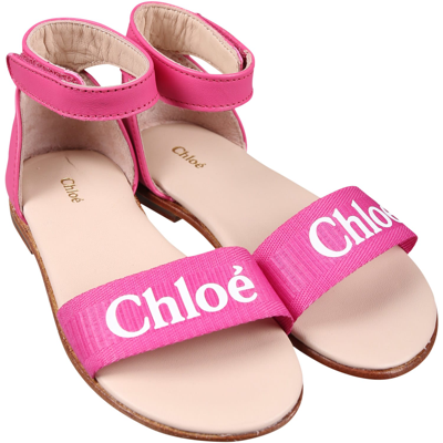 Shop Chloé Fuchsia Sandals For Girl With Logo