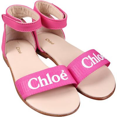 Chloé Pink Stellar Woven-branded Leather Sandals 2-5 Yea In Fuchsia