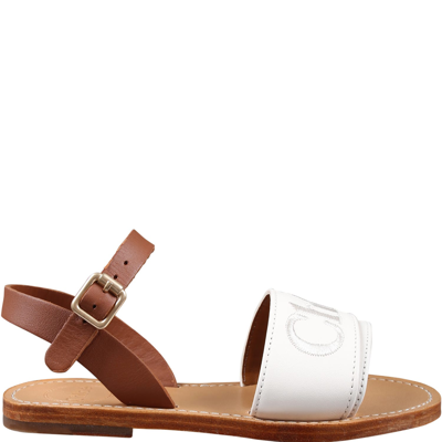 Shop Chloé Ivory Sandals For Girl With Logo