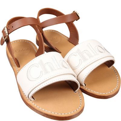 Shop Chloé Ivory Sandals For Girl With Logo