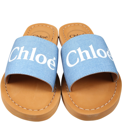 Shop Chloé Denim Slippers For Girl With Logo