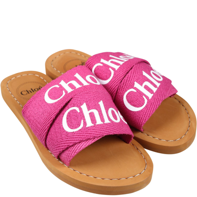 Shop Chloé Fuchsia Slippers For Girl With Logo