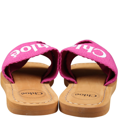 Shop Chloé Fuchsia Slippers For Girl With Logo