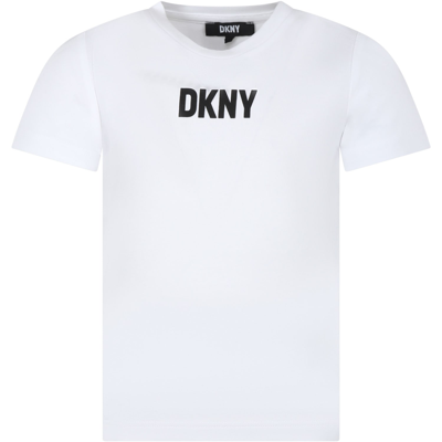 Shop Dkny Black T-shirt For Kids With Logo In White