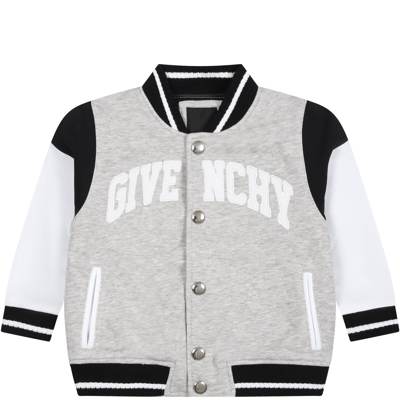 Shop Givenchy Gray Bomber Jacket For Baby Boy With Logo In Grey