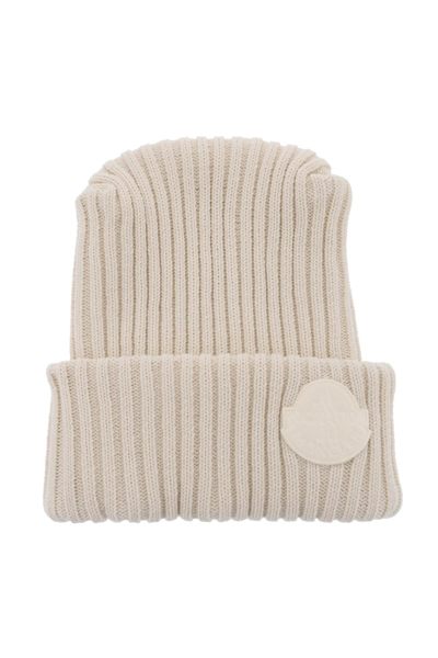 Shop Moncler Tricot Beanie Hat In White (white)