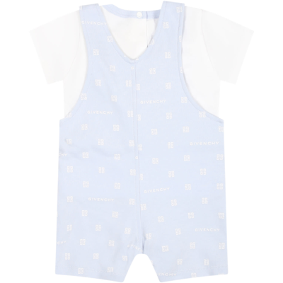 Shop Givenchy Light Blue Romper For Baby Boy With Logo