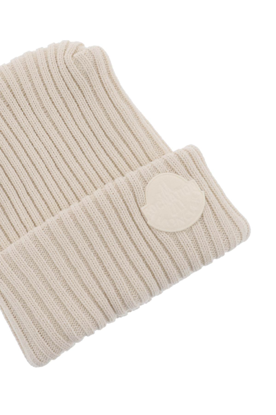 Shop Moncler Tricot Beanie Hat In White (white)