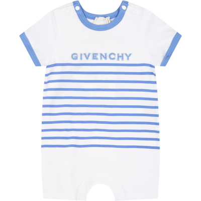 Shop Givenchy Light Blue Romper For Baby Boy With Stripes And Logo