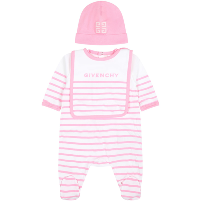 Shop Givenchy Pink Set For Baby Girl With Logo Stripes