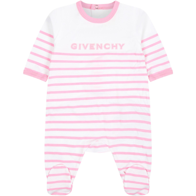 Shop Givenchy Pink Set For Baby Girl With Logo Stripes
